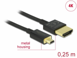 HDMI - micro HDMI kaabel 0.25m, 4K 3840x2160@60Hz, slim, must