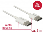 HDMI kaabel 3.0m, ethernet, 3D 1920x1080@60Hz, 4K 3840x2160@60Hz,Slim, valge