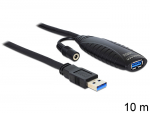 USB 3.0 pikenduskaabel A - A 10.0m, must, Active + DC pesa