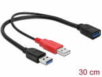 USB 3.0 Y-kaabel A (F) - A (M) toide + A (M) toide+andmed 0.3m, must