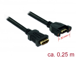 HDMI pikenduskaabel paneelile HDMI-A (F) - HDMI-A (F), 4K 30Hz, 0.25m, must