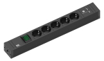 Toitepaneel 5 x Schuko l&uuml;litiga 2.0m 406x53x52mm, 2 x USB-A, k&otilde;rvadega must