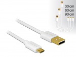 USB 2.0 kaabel A - Micro B 0.3m, 0.6m, 0.9m, kiirlaadija, valge