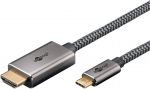 USB-C - HDMI adapterkaabel 3.0m, 4K@60Hz, tekstiilist kattega, must/h&otilde;be