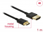 HDMI - mini HDMI kaabel 1.0m, 4K, 3840x2160@60Hz, 3D, slim, must