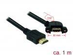 HDMI pikenduskaabel paneelile HDMI-A (M) - HDMI-A (F), 4K 30Hz, 1.0m, must, 110&deg; nurgaga