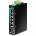 T&ouml;&ouml;stuslik PoE Switch: 4 x 10/100/1000Mbps PoE+, 1 x 10/100/1000Mbps, 1 x 10/100/1000Mbps SFP, Layer 2, Din, IP30, -40 to 75 &ordm;C, 120W