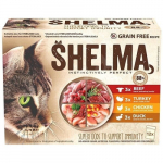 SHELMA MEAT MIX 12*85G - Kassikonservid Lihasegu (Veis, Fasaan, Kana, Part Kastmes)
