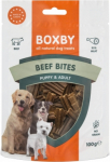 Boxby Beef Bites 100g - t&auml;iends&ouml;&ouml;t t&auml;iskasvanud koertele, veiseliha t&uuml;kid. Suurep&auml;raselt sobivad koera koolitamiseks ja premeerimiseks.