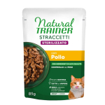 NATURAL TRAINER WET CAT STRACCETTI STERILIZED CHICKEN 85 G - t&auml;isv&auml;&auml;rtuslik toit steriliseeritud t&auml;iskasvanud kassidele, kana t&uuml;kid kastmes.