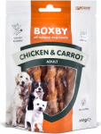 BOXBY CHICKEN & CARROT STICKS 100G - t&auml;iendav toit t&auml;iskasvanud koertele, kanalihaga ja porganditega.