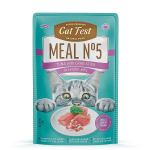 CatFest Meal Nr5 Tuna koos krabi pulgaga &otilde;rna želees 50g - konserveeritud m&auml;rgtoit kassidele, Vaikse ookeani tuunikala ja krabipulgad &otilde;rnas želees