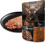 LEONARDO DUCK WITH EXTRA PULLED BEEF 70G - M&Auml;RTADEGA KASSITOIT ARDERILIHA JA REBITUD VEISELIHAGA