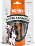 BOXBY CHICKEN&SPINACH STICKS 100g - T&Auml;ISKASVANUD KOERTE K&Uuml;PSISED (KANA JA SPINAT)