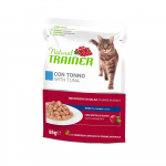 NATURAL TRAINER CAT TUNA 85G - t&auml;isv&auml;&auml;rtuslik toit t&auml;iskasvanud kassidele, konservid t&uuml;kkides želees tuunikalaga, kodulindude liha ja j&otilde;hvikalehe ekstraktiga.