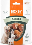 Boxby Bagels Chicken & Lamb 100g - t&auml;iendav toit t&auml;iskasvanud koertele, bagelid lambaliha ja kana lihaga, mis on &uuml;le puistatud seesamiseemnetega, mis annavad neile unikaalse p&auml;hkli maitse.