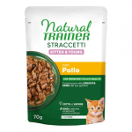 NATURAL TRAINER WET CAT STRACCETTI KITTEN CHICKEN 70 G - tasakaalustatud toit kassipoegadele vanuses 1 kuni 12 kuud. Kana t&uuml;kid kastmes.
