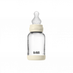 BIBS - Glass Baby Bottle Round Silicone 1 pack 120 ml Slow Flow - Ivory - 120 ml