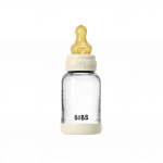 BIBS - Glass Baby Bottle Round Latex Slow Flow - Ivory - 120 ml