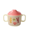 Rice - Melamine 2 Handle Baby Cup with Lid - Coral Ocean Print - 250 ml