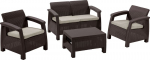 Allibert Corfu terrassikomplekt, pruun/kaer, laud, diivan, 2x tool