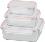 Purk MagicHome, 3 tk, klaas, klaas, ristk&uuml;likukujuline, kaanega, 400/900/1900 ml