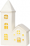 MagicHome Decoration, Maja kirikuga, LED, Valge, Portselan, 11.2x5.5x17.4 cm