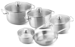 MagicHome Chloe k&ouml;&ouml;gitarvete komplekt, pann 24 cm, 3x kastrul (3l, 4l ja 6,6 l), pajaroog 2l, klaaskaanega, roostevaba teras, 9 tk