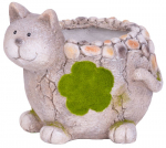 MagicHome kaunistus, Lillepotiga kass, keraamika, naturaalne, 30x25,5x26,5 cm