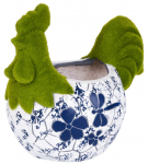 MagicHome kaunistus, Kukk lillepotiga, sinine ornament, keraamika, 34,5x24x30,5 cm
