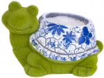 MagicHome kaunistus, Lillepotiga kilpkonn, sinine ornament, keraamika, 33x24x23 cm