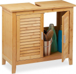 Relaxdays Bamboo Vanity Unit H x W x D: 60 x 67 x 30 cm, 1 Large Compartment, 2 Doors, Magnetic, Bathroom Cabinet, Natural