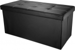 INTIRILIFE Foldable Bench 78 x 38 x 38 cm Lava Black - Cube Seat with Storage Space and Faux Leather Lid with Padded Buttons - Seat Cube Footrest Storage Box Chest Stool