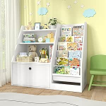 TOETOL Kids Bookcase Book Storage Organizer 6 Sling v&auml;ikelapse puidust raamaturiiul 3-tasandiline laste raamaturiiul magamistuppa elutuppa m&auml;ngutuppa laste lasteaeda valge