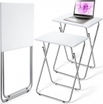 Geetery Klappbarer TV-Tablett, keine Montage erforderlich, 48 x 38,1 x 66 cm, Esstisch, faltbar, Snack-Beistelltisch f&uuml;r Bett, Couch, Essen, Wohnzimmer, Schlafzimmer, Wei&szlig;, 2 St&uuml;ck