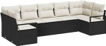 7-teiliges Garten Sofa Set mit Kissen Schwarz Poly-Rattan, 2-Sitzer Garten Sofa mit Kissen Schwarz Poly-Rattan Gartenlounge Model3346527