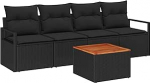 5-teiliges Garten Sofa Set mit Kissen Schwarz Poly Rattan Akazie, 2-Sitzer Garten Sofa mit Kissen Schwarz Poly Rattan Gartenlounge Model3347639