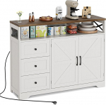 BonVache Sideboard, sahtlitega k&ouml;&ouml;gikapp, hoiukapp, avatud riiuliga k&uuml;ljepaneel, kohvibaarikapp k&ouml;&ouml;ki, s&ouml;&ouml;gituppa, elutuppa, 120 x 35 x 95 cm, kreemikasvalge puidu v&auml;limusega.