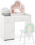 LIFEZEAL 2-in-1 laste riietuslaua komplekt, t&uuml;druku riietuslaud koos tugitooli ja peegliga, kosmeetikalaud kapi ja sahtliga, puidust meigikamm, lastele alates 3-aastastest, valge