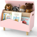 DREAMADE laste riiul avatud riiuli ja kastiga, m&auml;nguasjade organiseerija massiivpuidust jalgadega, kaanega m&auml;nguasjakast raamatutele ja m&auml;nguasjadele, lastetuppa ja lastetuppa 60 x 30 x 44 cm (roosa)