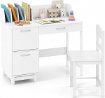 COSTWAY Laste kirjutuslaua komplekt koos tooliga, &otilde;pilaslaud koos riiuliga, avatud riiul ja hoiukapp, noorte kirjutuslaud, laste kirjutuslaud joonistamiseks, lugemiseks (valge)