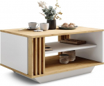 Viosimc kohvilaud, moodsate liistudega elutoa laud, kaasaegne ja stiilne ristk&uuml;likukujuline kohvilaud riiulitega, stiilne lisa igasse elutuppa - Craft Oak & White
