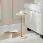 Hmjeae &Phi;24 cm runder Marmortisch mit Stein-Finish, Beistelltisch f&uuml;r Wohnzimmer, beschwerter Sockel, kleiner Akzent-Beistelltisch f&uuml;r kleine R&auml;ume, B&uuml;ro, Beige