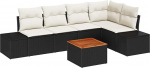 6-teiliges Garten Sofa Set mit Kissen Schwarz Poly Rattan Akazie Gartenlounge Model3356626