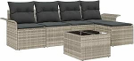 6-teiliges Garten Sofa Set mit Kissen Grau Poly Rattan, 2-Sitzer Garten Sofa mit Stauraum & Kissen Hellgrau Poly Rattan Gartenlounge Model3354001