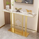 Konsolentisch, schmaler Eingangstisch, Sofatisch aus Rockboard, Langer Couchtisch, Flurtisch an der Wand, Foyertisch, moderner Akzenttisch (Gold-B, 150 cm)