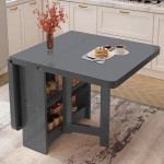 Klappbarer K&uuml;chentisch aus massivem Holz, mit doppelschichtiger Aufbewahrung, zusammenklappbar f&uuml;r K&uuml;che oder B&uuml;ro, unterst&uuml;tzt bis zu 400 kg, 3-in-1-Design