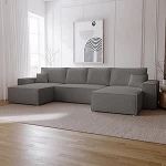 Bergamo U nurgadiivan voodikastiga - U-kujuline diivan, voodikast, Boucle, magamisfunktsioon - nurgadiivan, 377 cm, tumehall (Anthology 18)