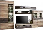 FORTE Nabou Wall Unit with 6 Doors and 2 Drawers, Wood Material, Antique Oak / Touchwood, 207 x 349 x 52 cm
