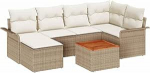 7-teiliges Garten Sofa Set mit Kissen Beige Poly Rattan Akazie Gartenlounge Model3347351